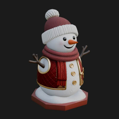 Knit Hat Snowman Statue Design 22 3D Print Model