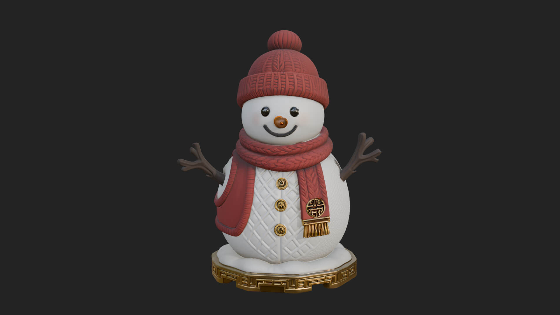 Knit Hat Snowman Statue Design 23 3D Print Model 3D Model