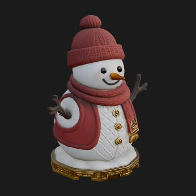 Knit Hat Snowman Statue Design 23 3D Print Model