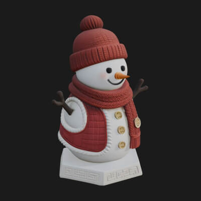 Knit Hat Snowman Statue Design 24 3D Print Model