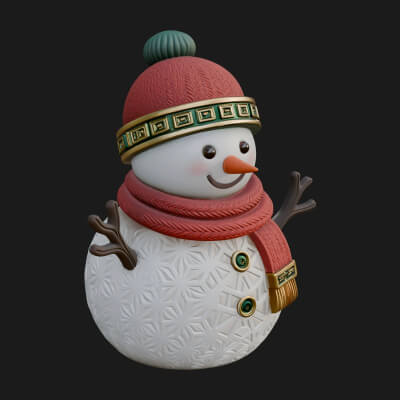 Knit Hat Snowman Statue Design 26 3D Print Model