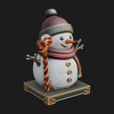 Knit Hat Snowman Statue Design 29 3D Print Model