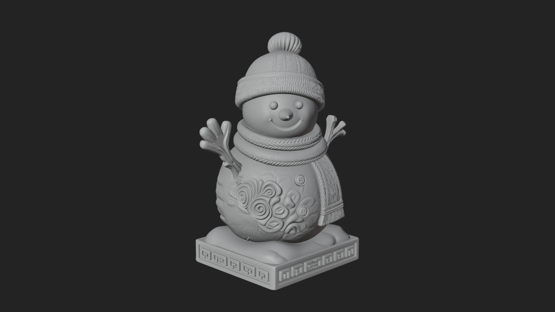 Knit Hat Snowman Statue Design 32 3D Print Model 3D Model