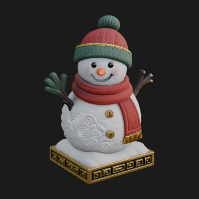Knit Hat Snowman Statue Design 32 3D Print Model