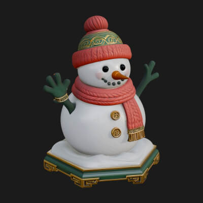 Knit Hat Snowman Statue Design 34 3D Print Model