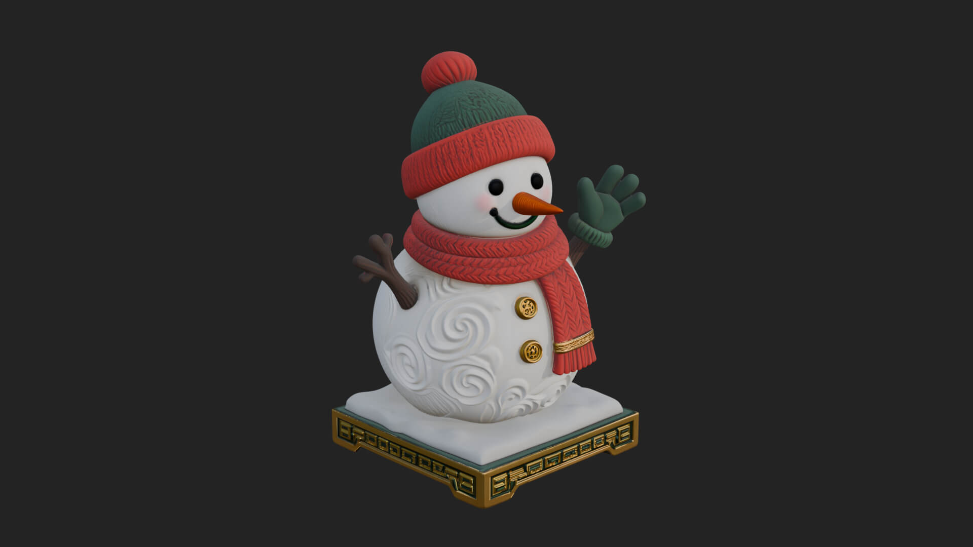 Knit Hat Snowman Statue Design 35 3D Print Model 3D Model
