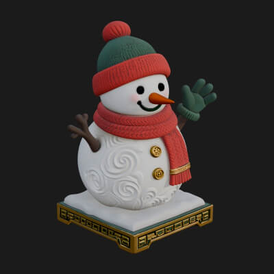 Knit Hat Snowman Statue Design 35 3D Print Model