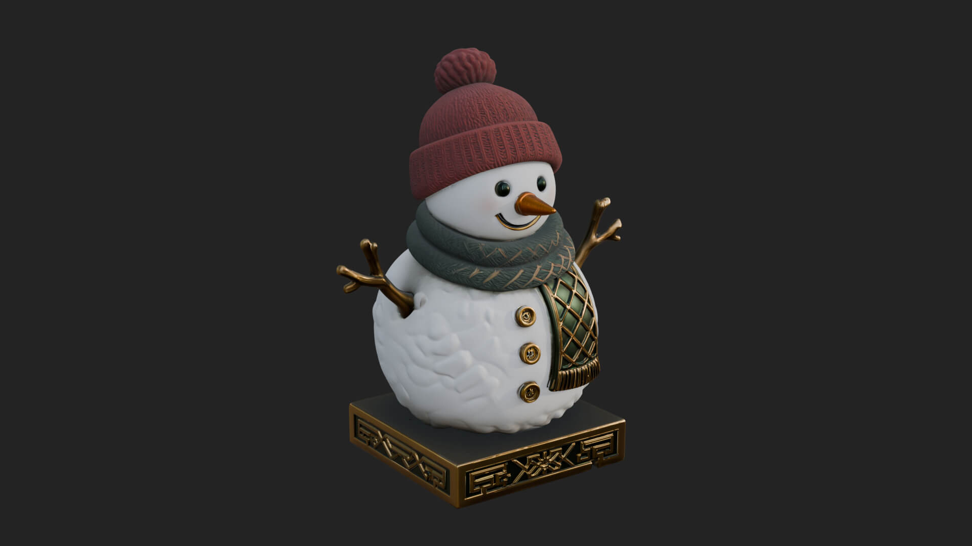 Knit Hat Snowman Statue Design 38 3D Print Model 3D Model