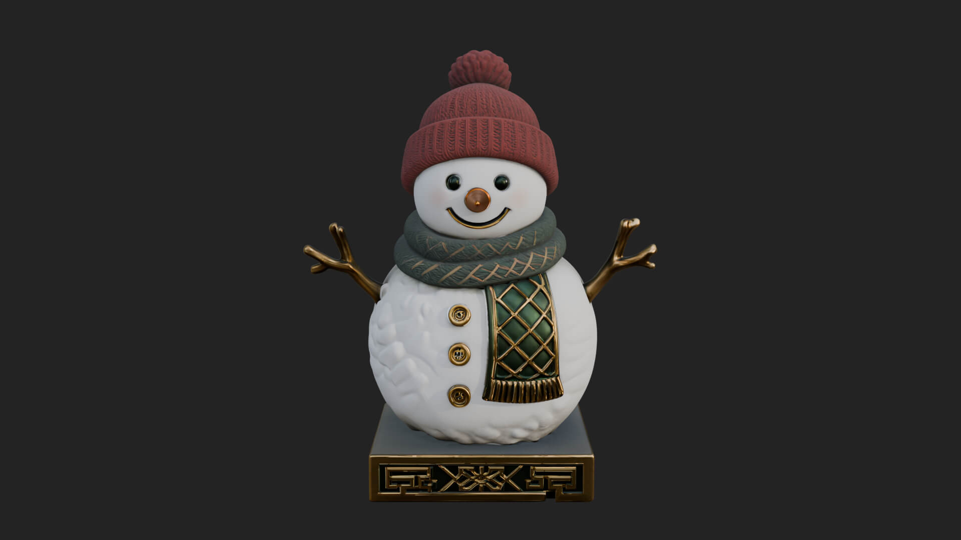 Knit Hat Snowman Statue Design 38 3D Print Model 3D Model