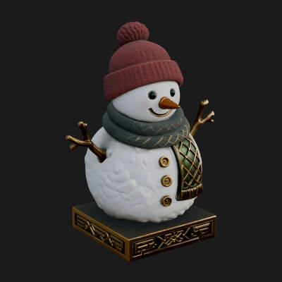 Knit Hat Snowman Statue Design 38 3D Print Model