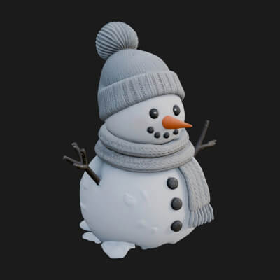 Knit Hat Snowman Statue Design 4 3D Print Model