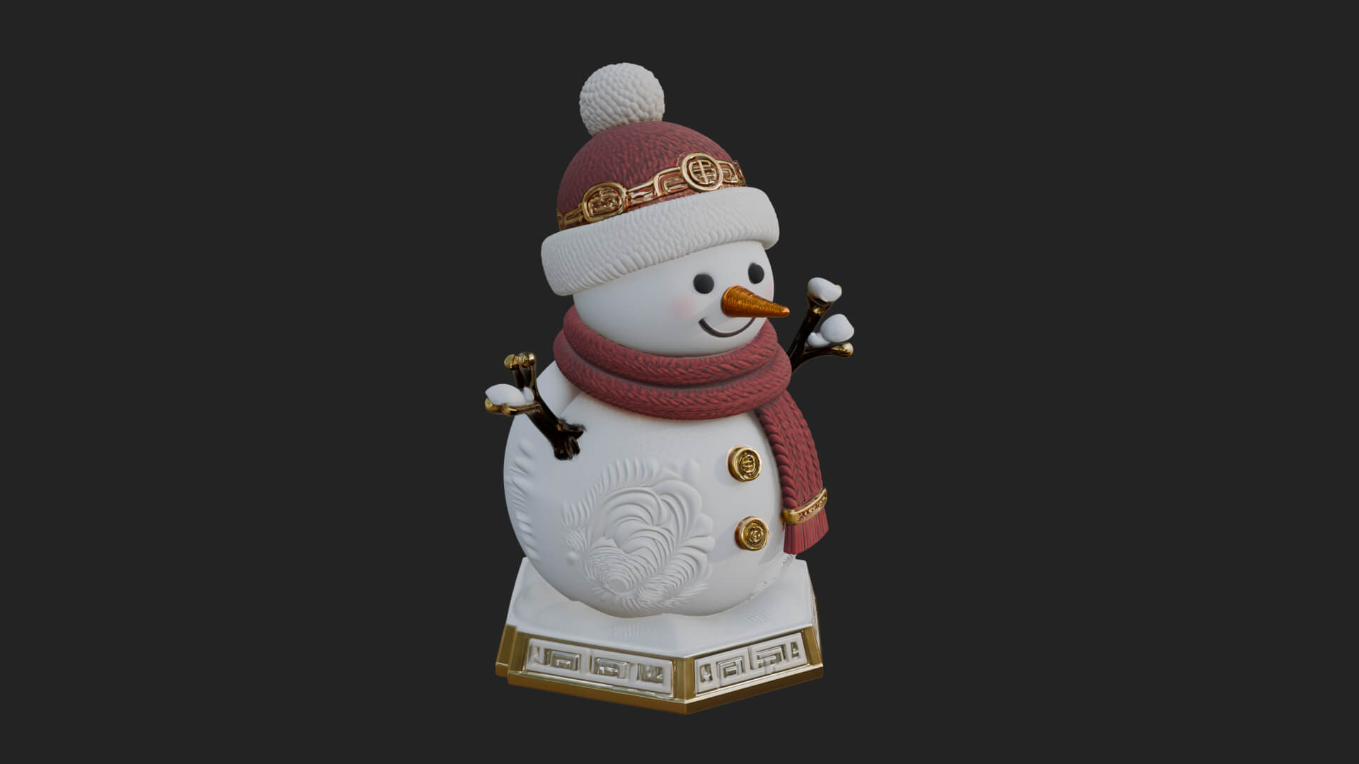 Knit Hat Snowman Statue Design 40 3D Print Model 3D Model