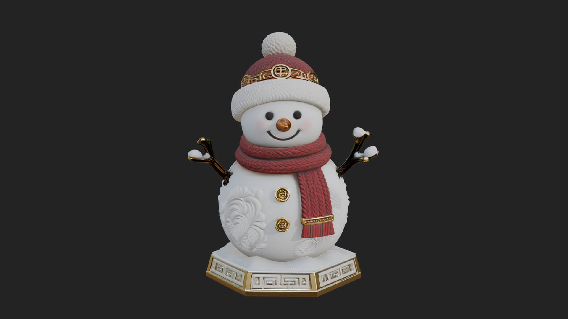 Knit Hat Snowman Statue Design 40 3D Print Model 3D Model