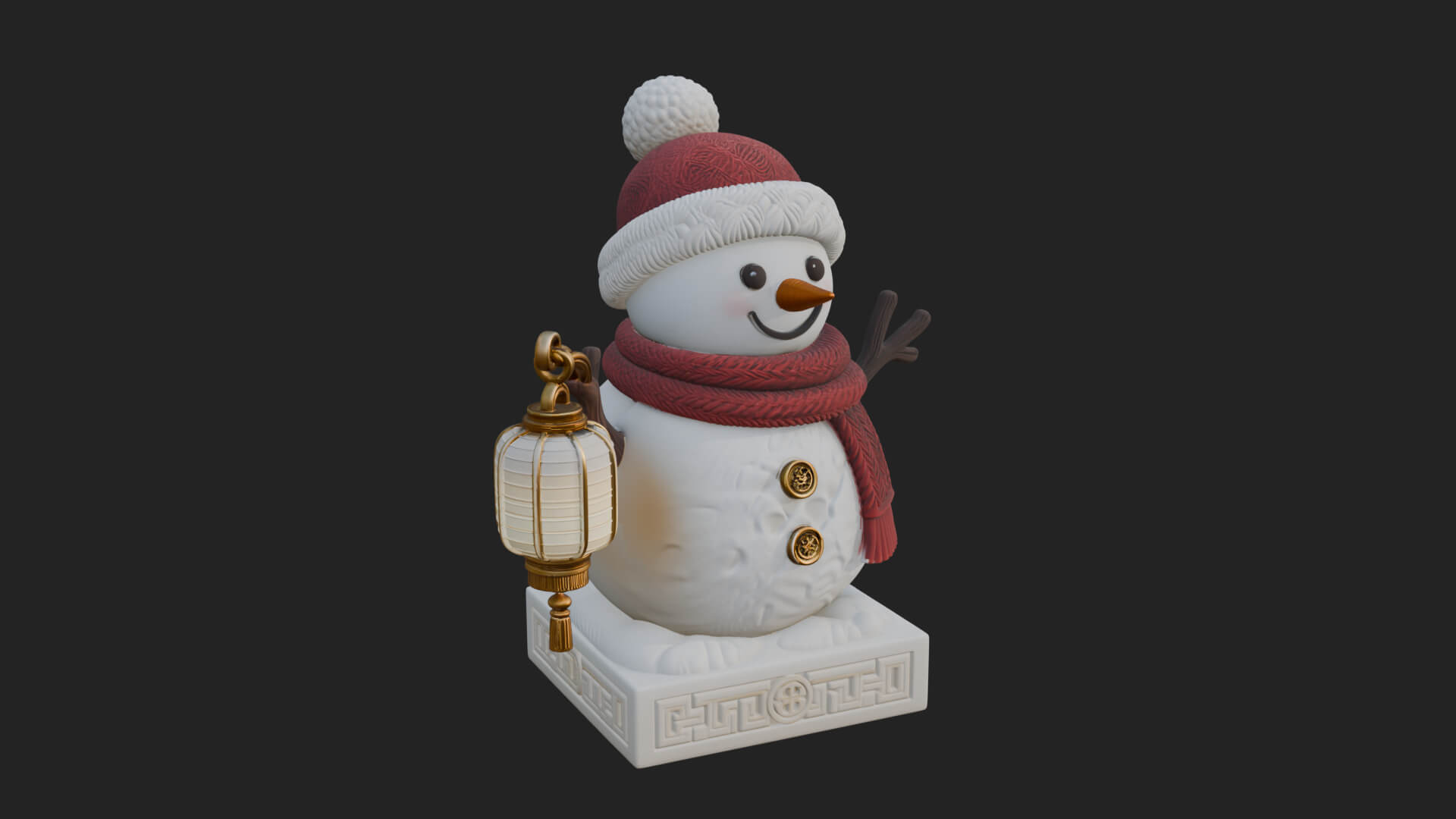 Knit Hat Snowman Statue Design 41 3D Print Model 3D Model