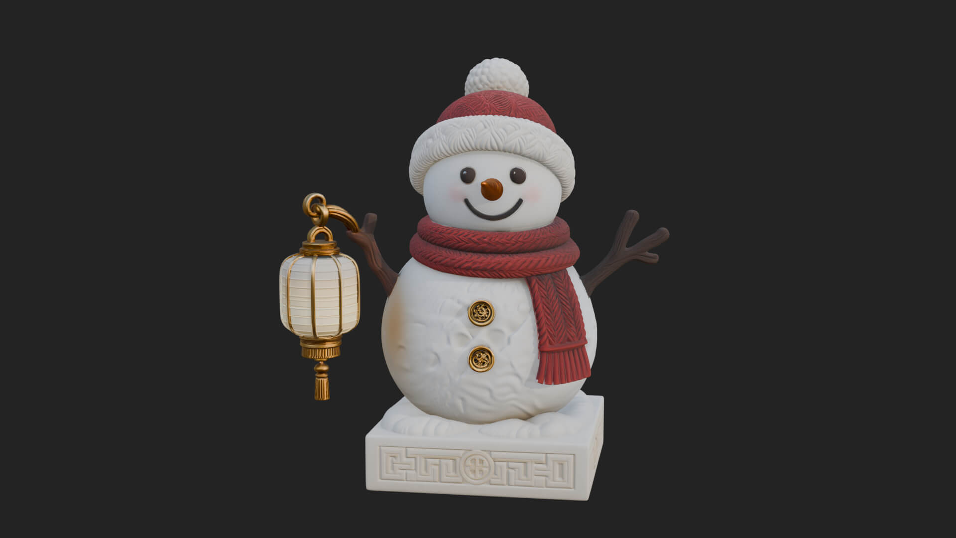 Knit Hat Snowman Statue Design 41 3D Print Model 3D Model