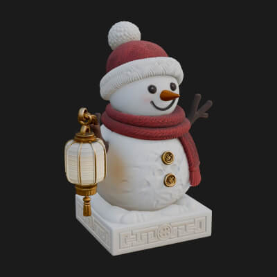 Knit Hat Snowman Statue Design 41 3D Print Model
