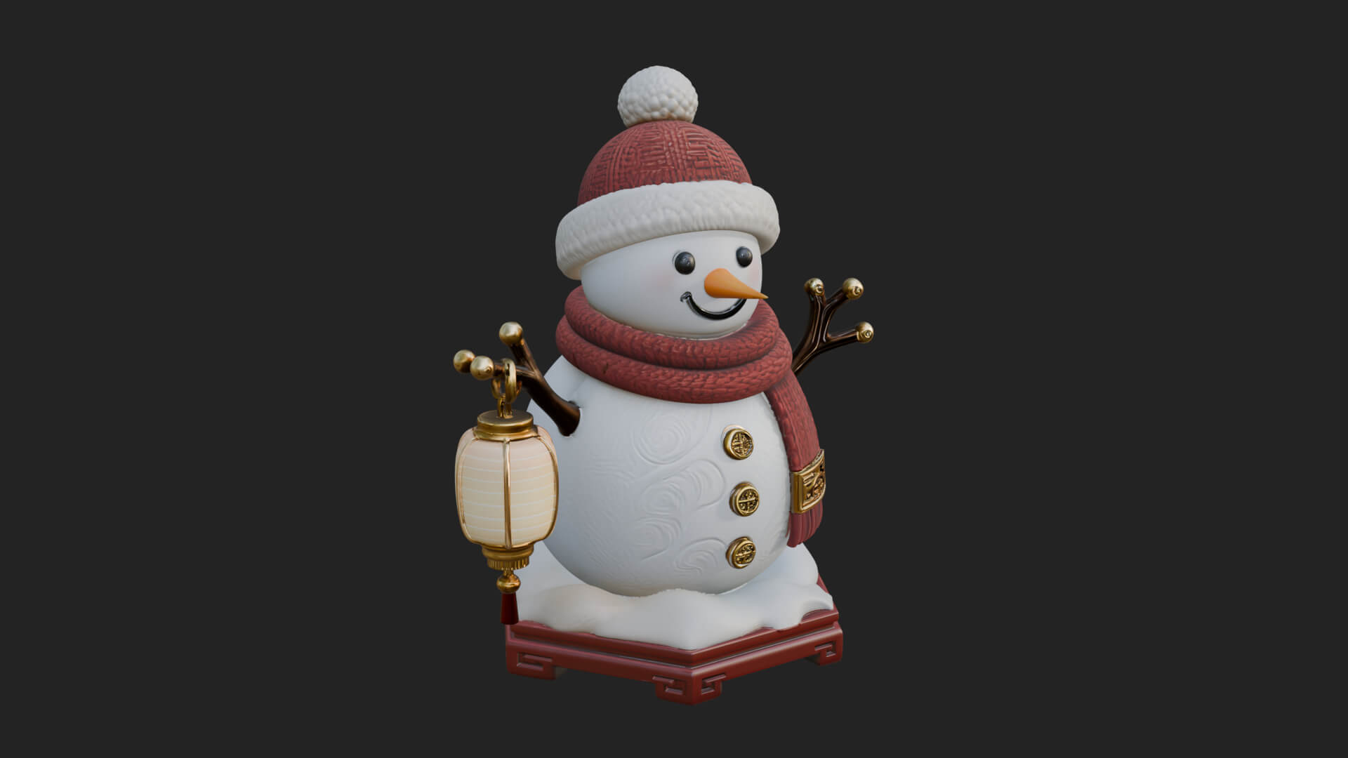 Knit Hat Snowman Statue Design 42 3D Print Model 3D Model