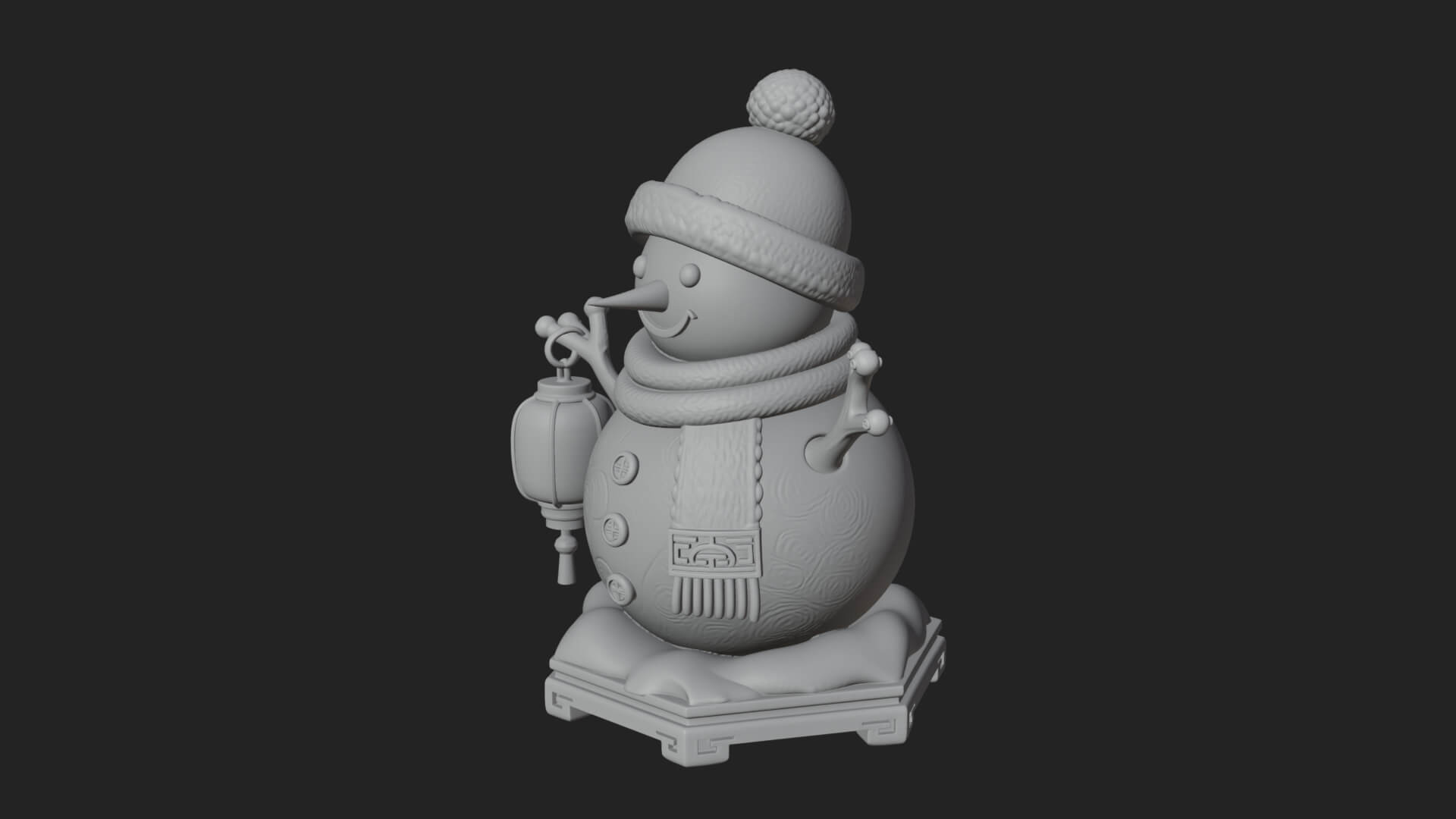 Knit Hat Snowman Statue Design 42 3D Print Model 3D Model