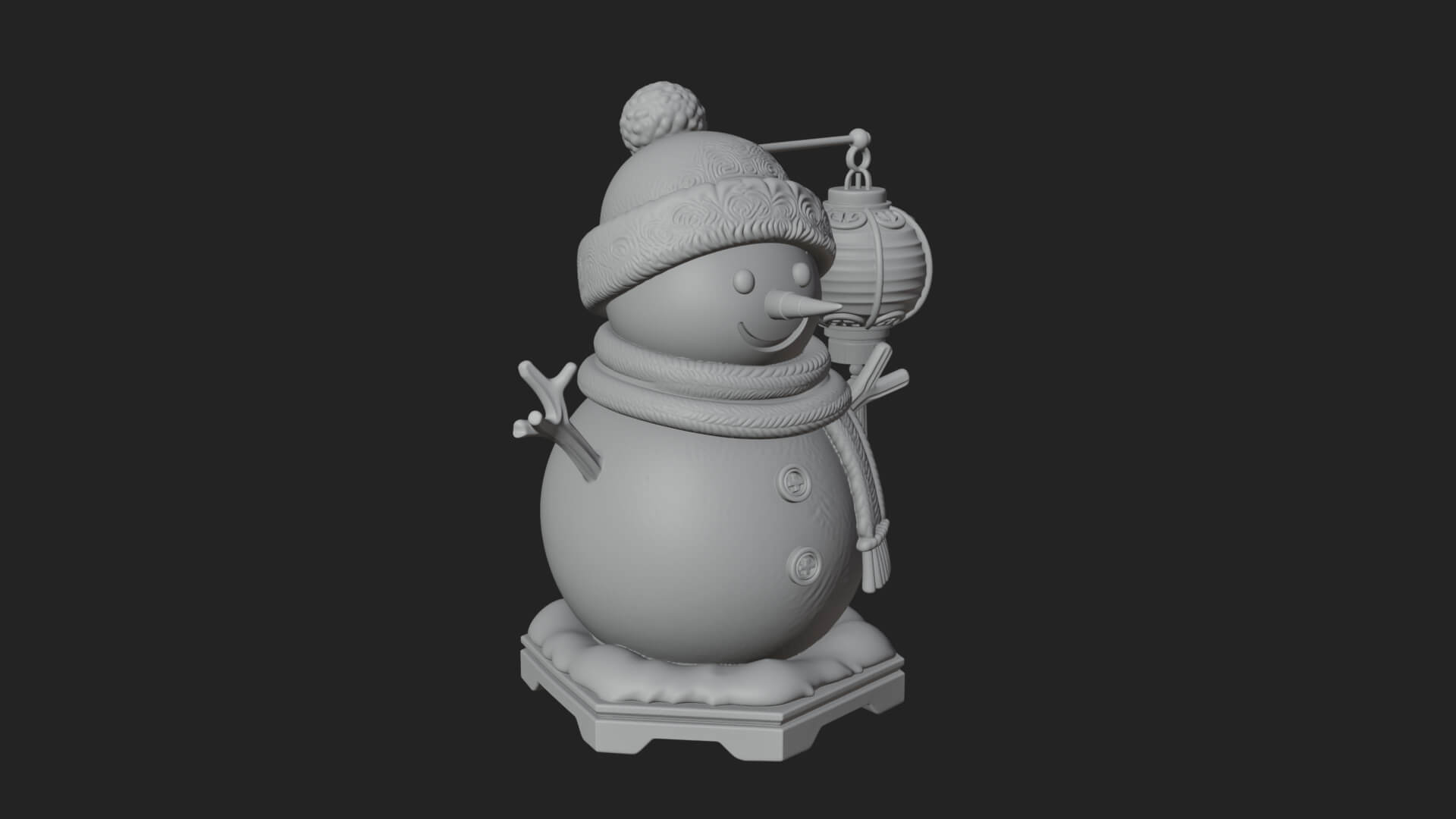 Knit Hat Snowman Statue Design 43 3D Print Model 3D Model