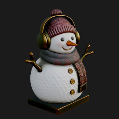 Knit Hat Snowman Statue Design 44 3D Print Model