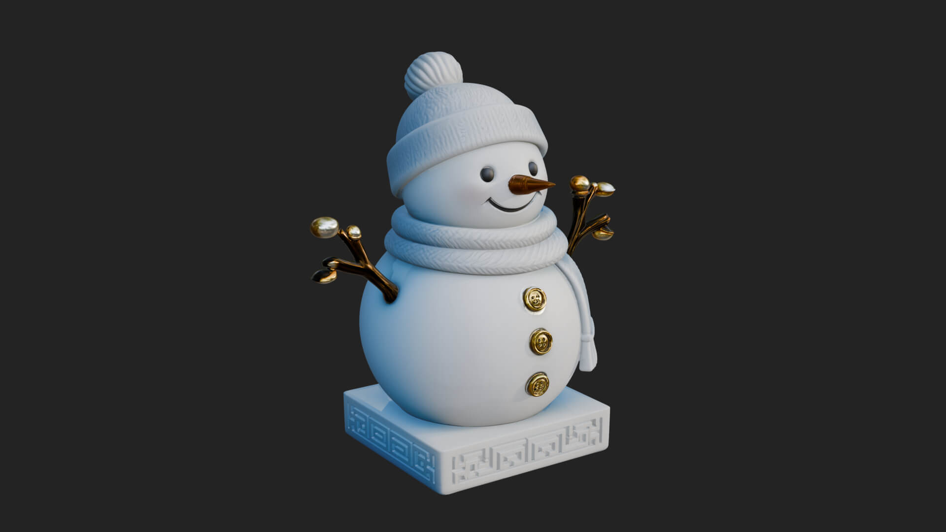 Knit Hat Snowman Statue Design 49 3D Print Model 3D Model