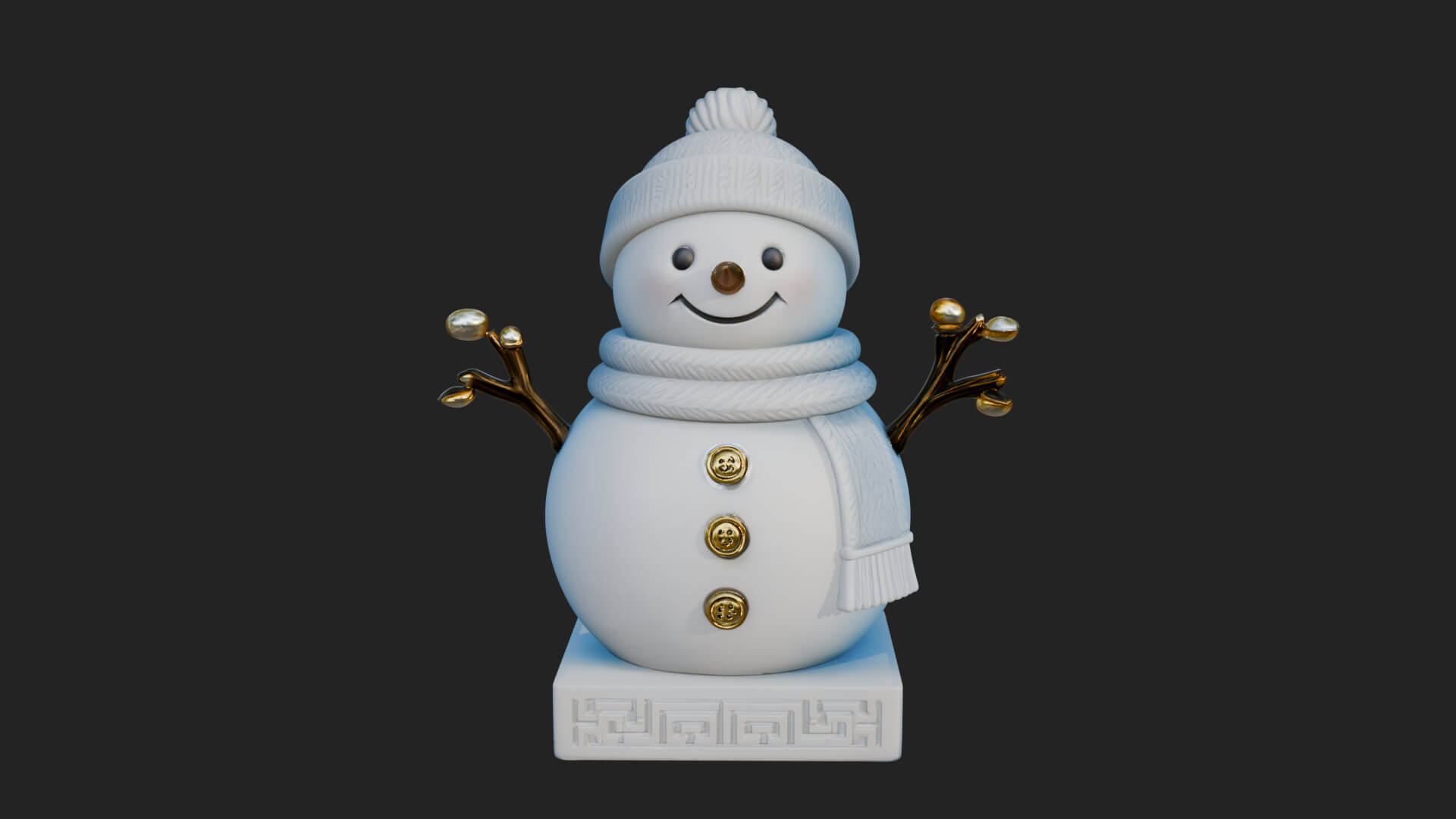 Knit Hat Snowman Statue Design 49 3D Print Model 3D Model