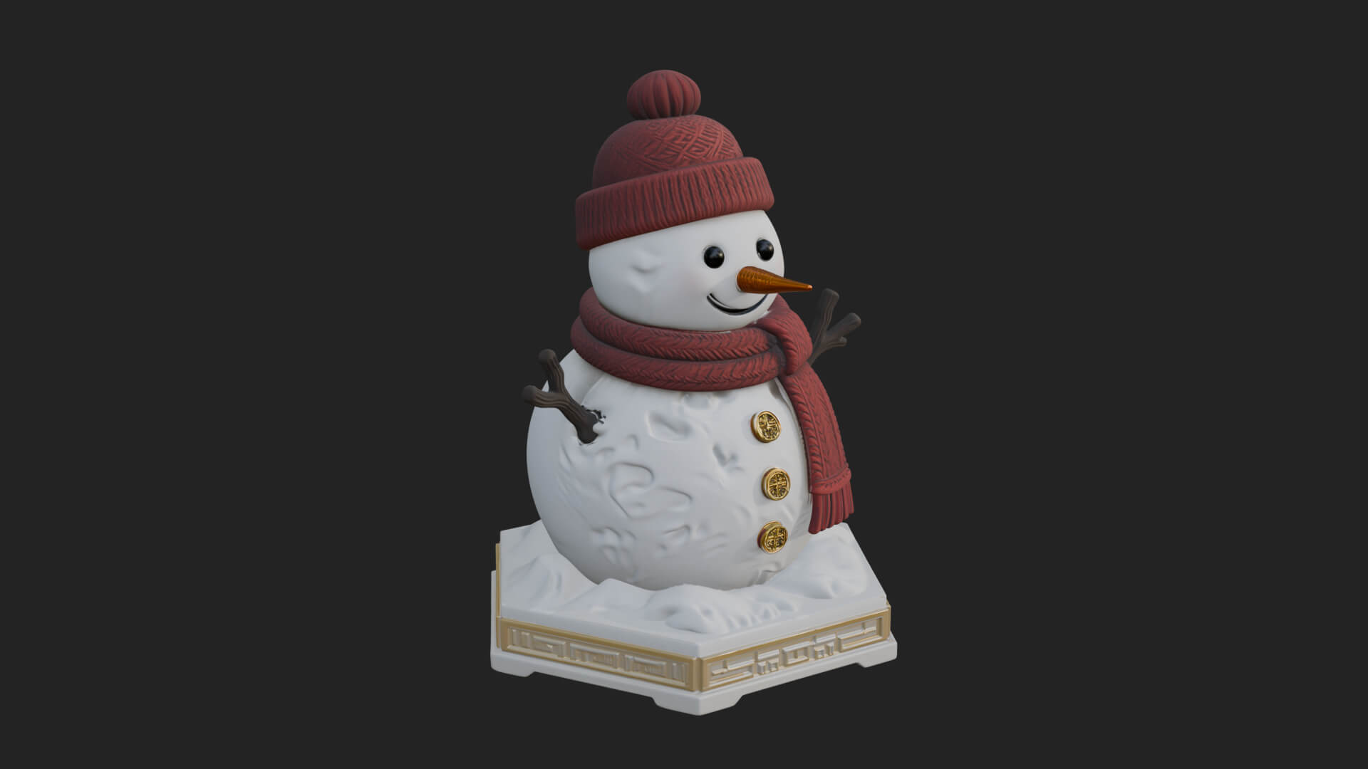Knit Hat Snowman Statue Design 5 3D Print Model 3D Model