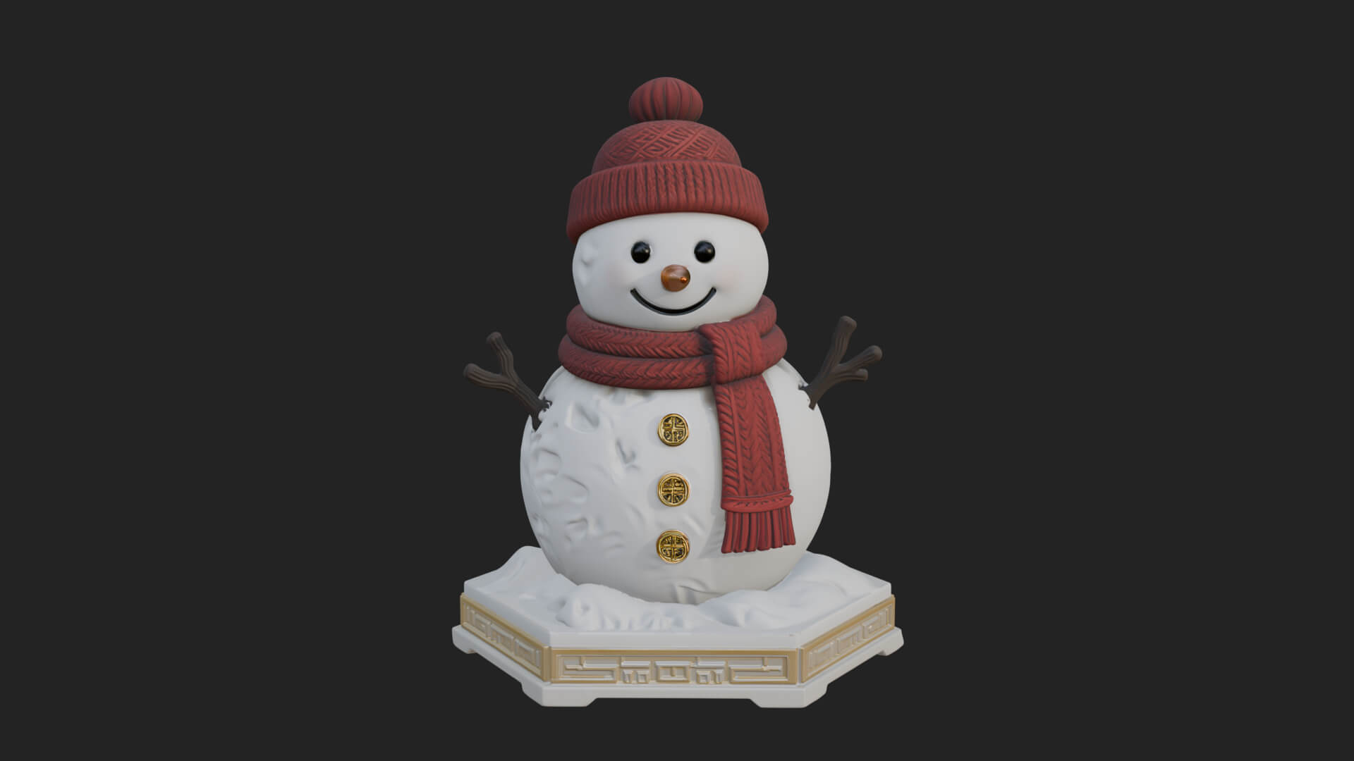 Knit Hat Snowman Statue Design 5 3D Print Model 3D Model