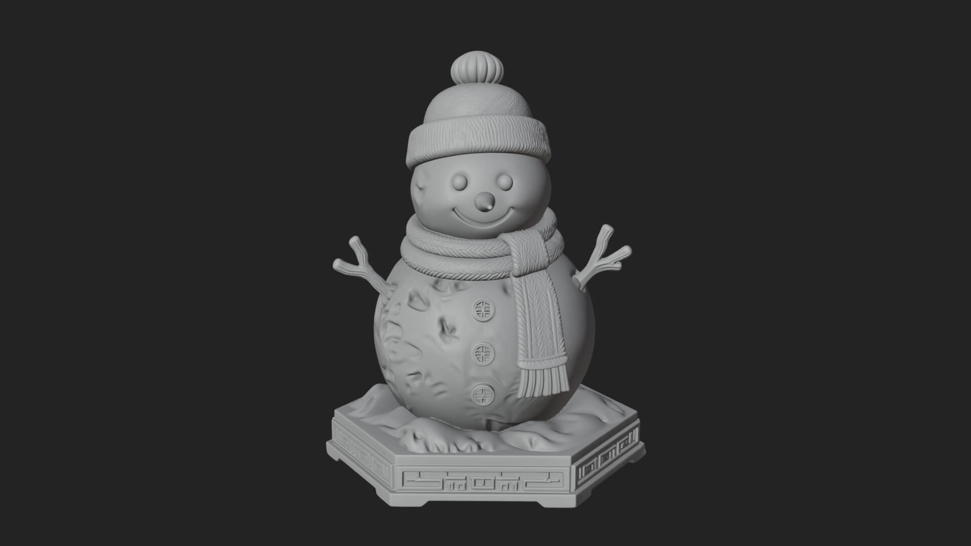 Knit Hat Snowman Statue Design 5 3D Print Model 3D Model