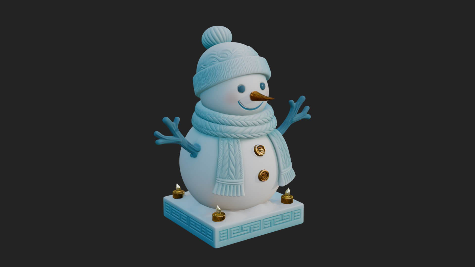 Knit Hat Snowman Statue Design 50 3D Print Model 3D Model