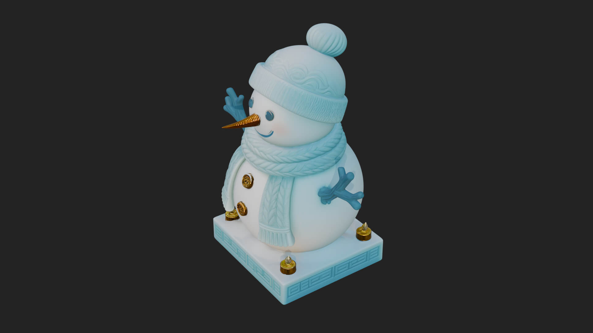 Knit Hat Snowman Statue Design 50 3D Print Model 3D Model