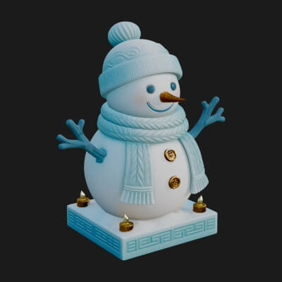 Knit Hat Snowman Statue Design 50 3D Print Model