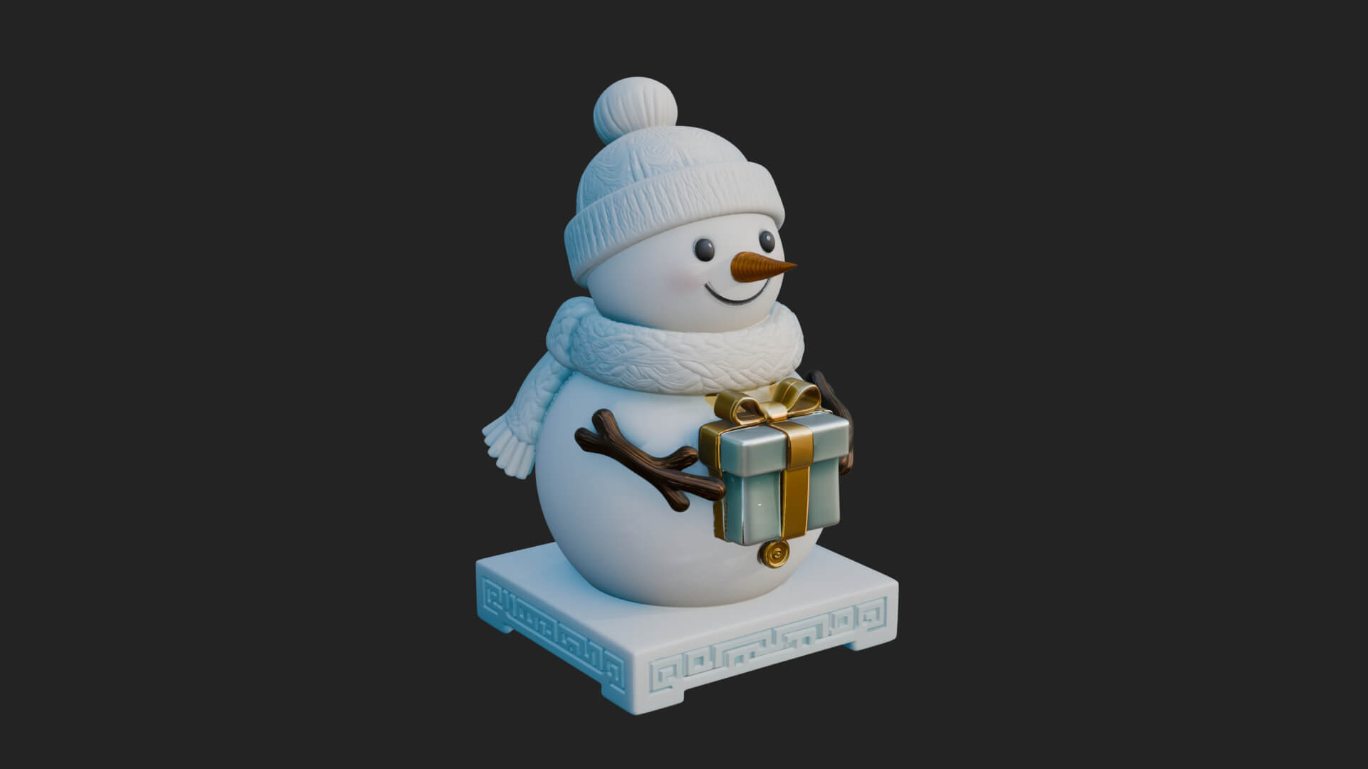 Knit Hat Snowman Statue Design 51 3D Print Model 3D Model