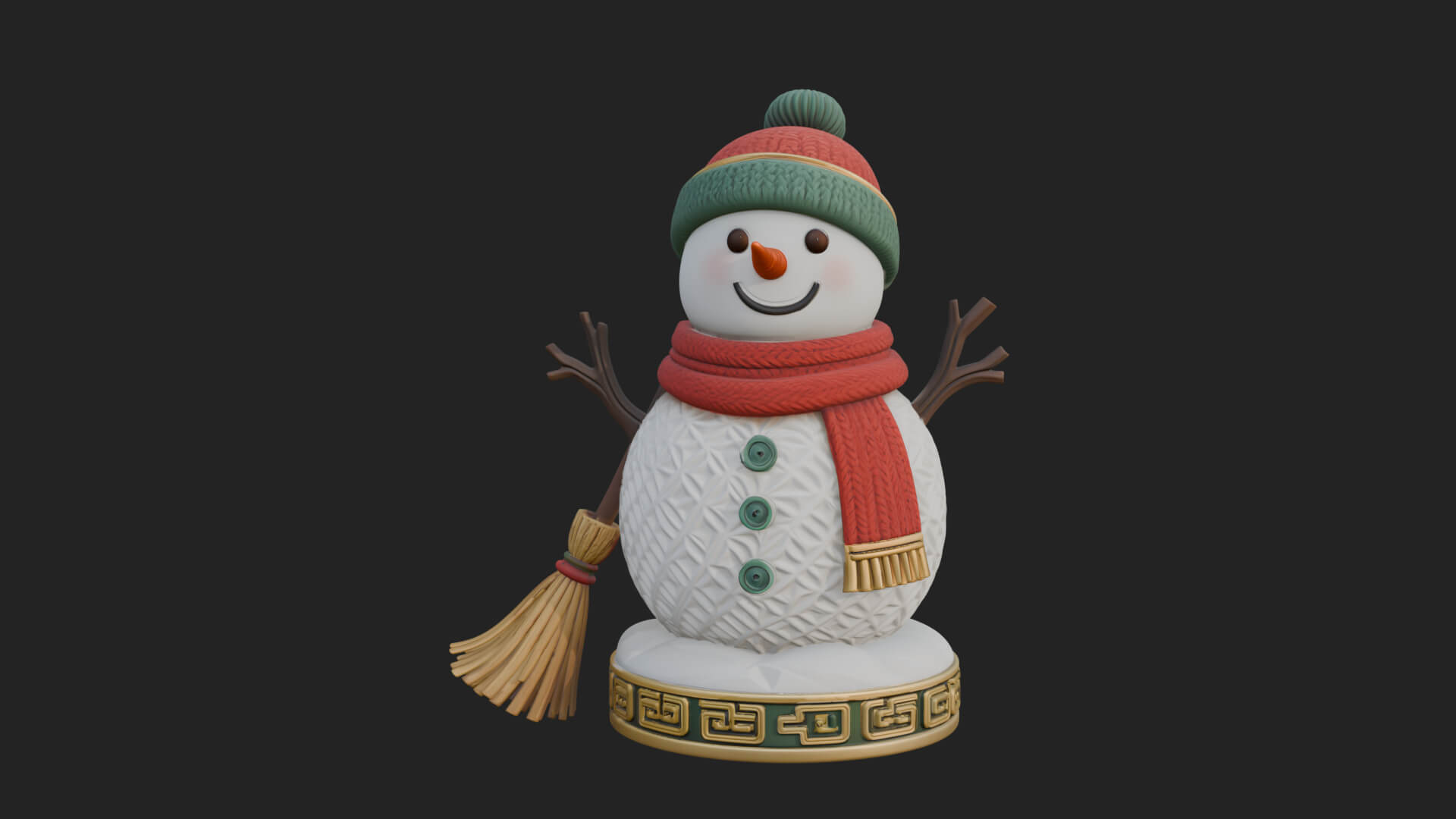 Knit Hat Snowman Statue Design 52 3D Print Model 3D Model
