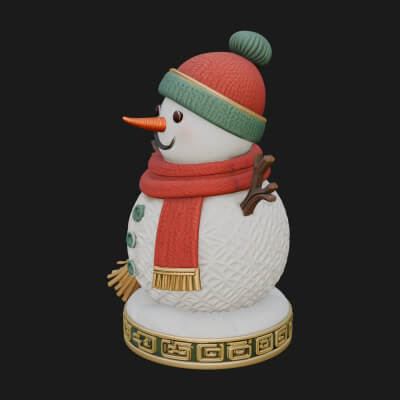Knit Hat Snowman Statue Design 52 3D Print Model