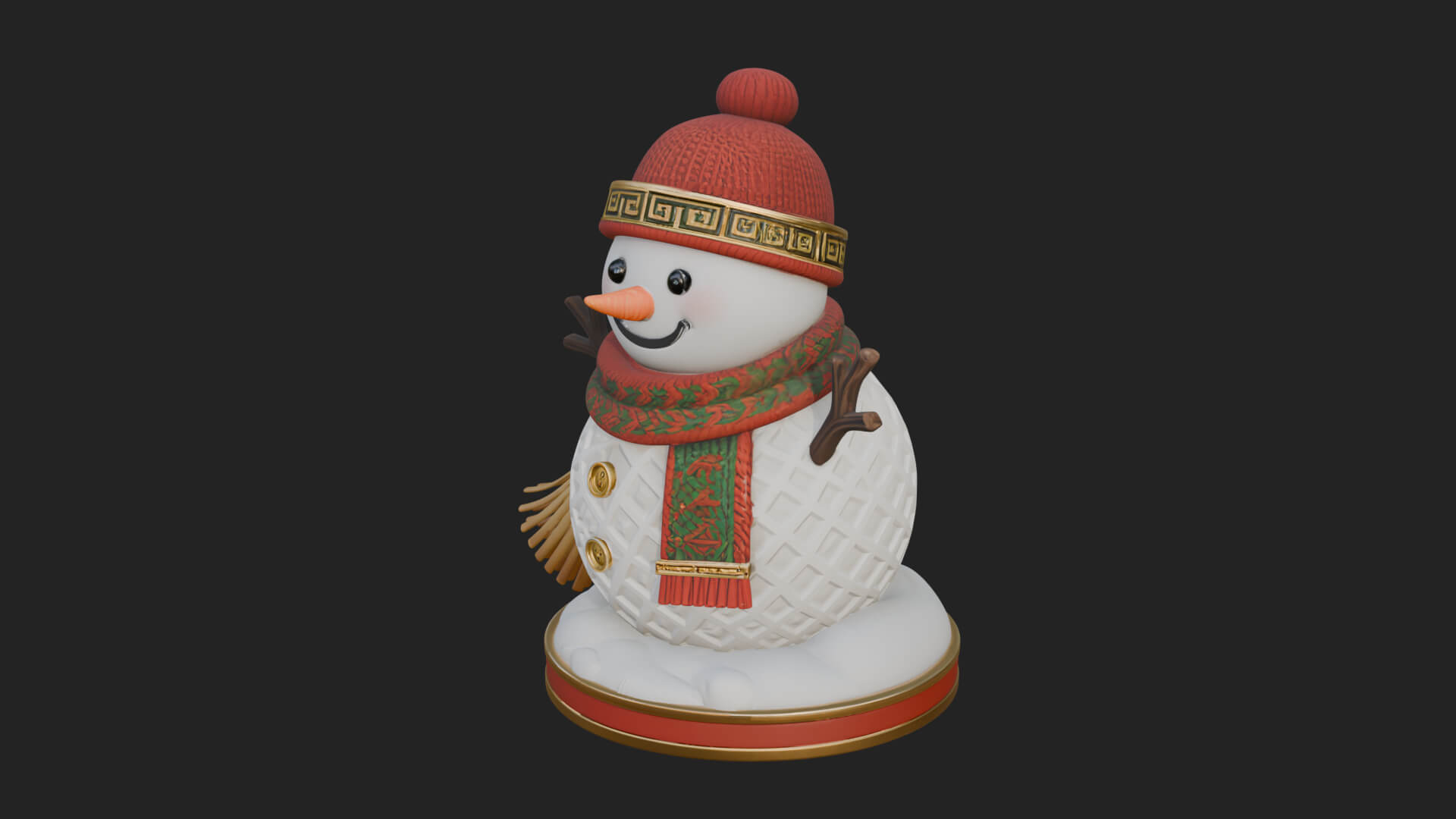Knit Hat Snowman Statue Design 55 3D Print Model 3D Model