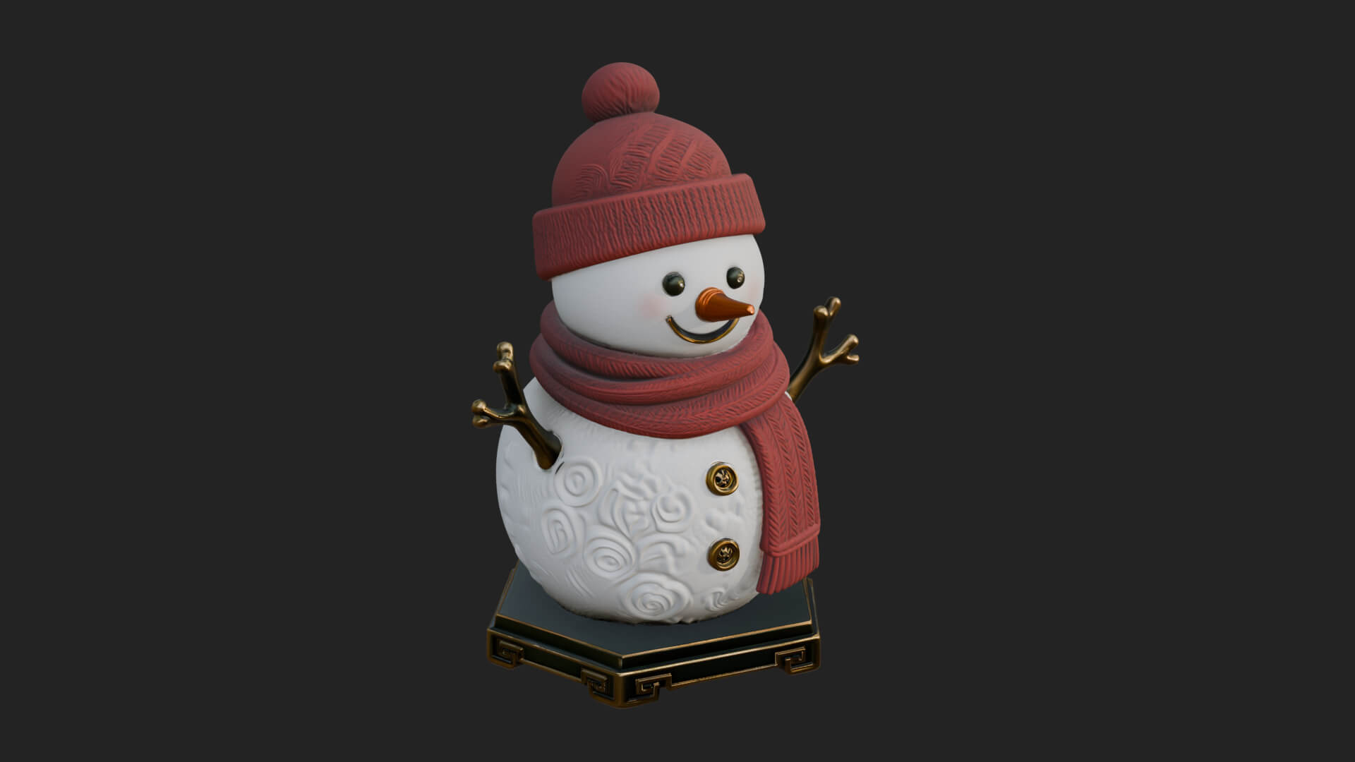 Knit Hat Snowman Statue Design 57 3D Print Model 3D Model