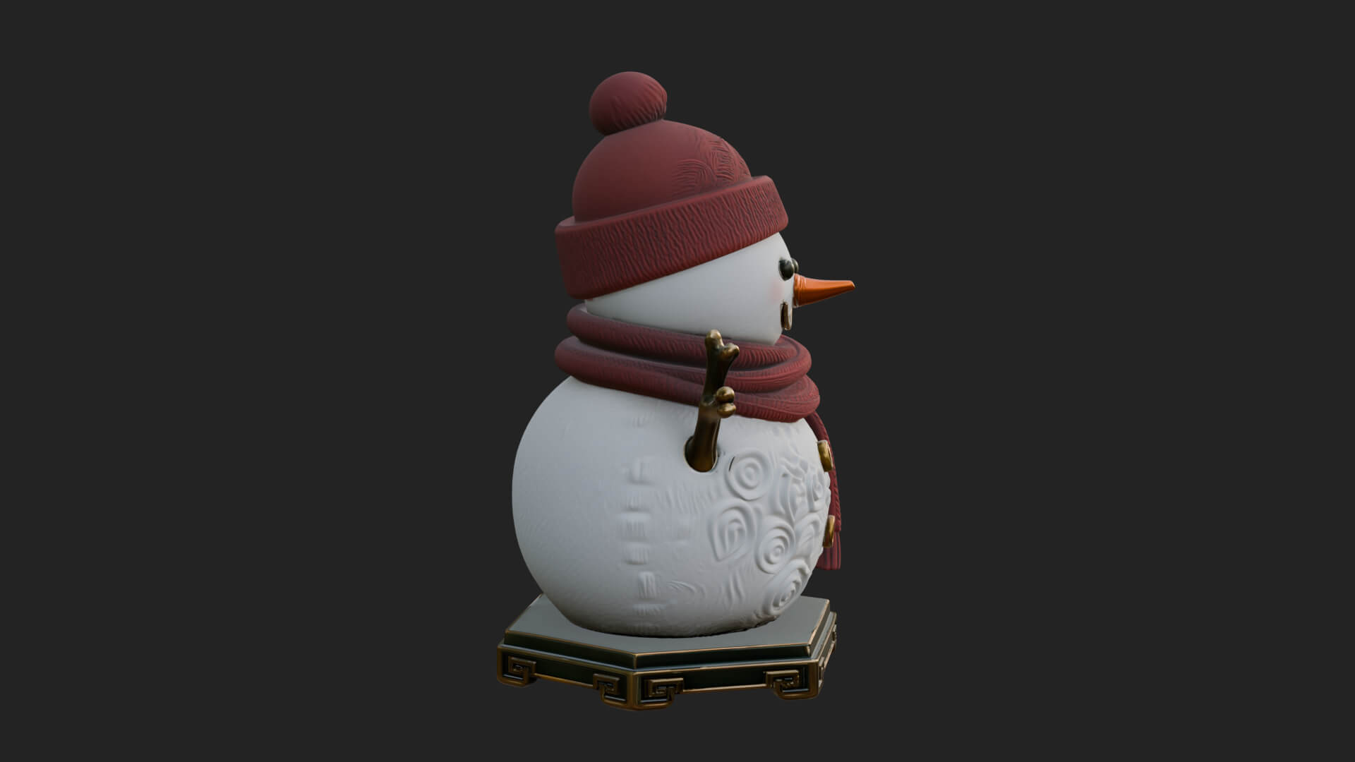 Knit Hat Snowman Statue Design 57 3D Print Model 3D Model