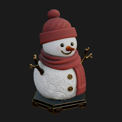 Knit Hat Snowman Statue Design 57 3D Print Model