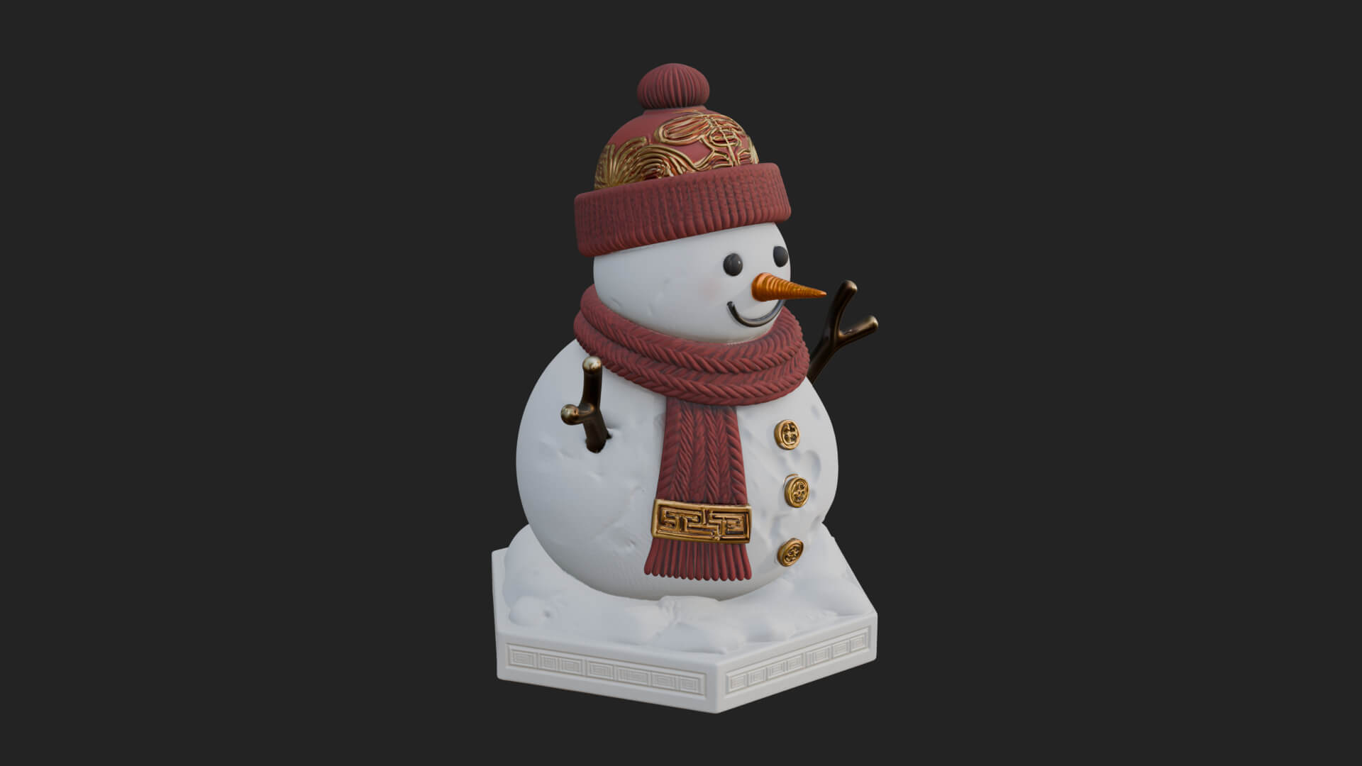 Knit Hat Snowman Statue Design 6 3D Print Model 3D Model