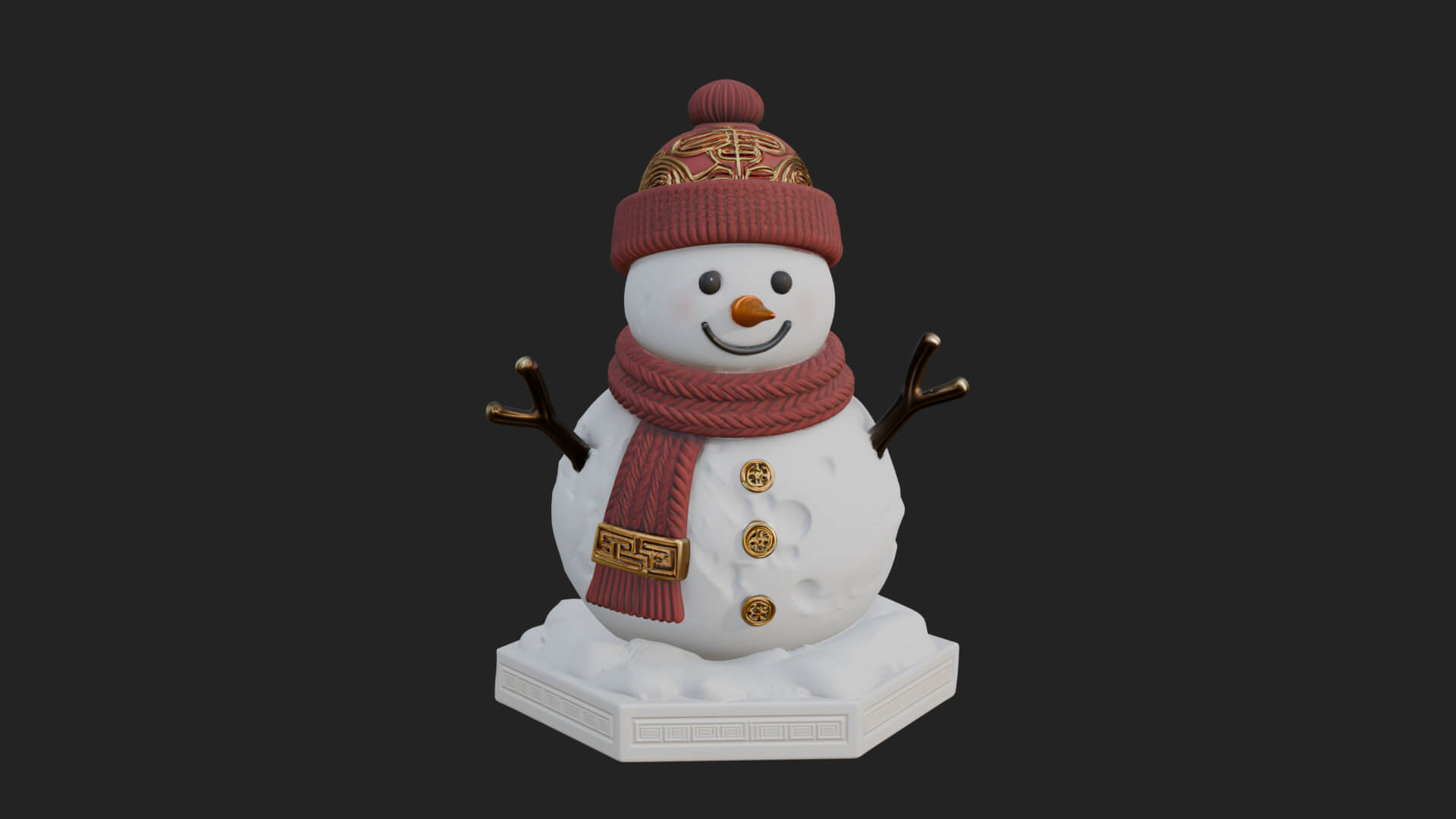 Knit Hat Snowman Statue Design 6 3D Print Model 3D Model