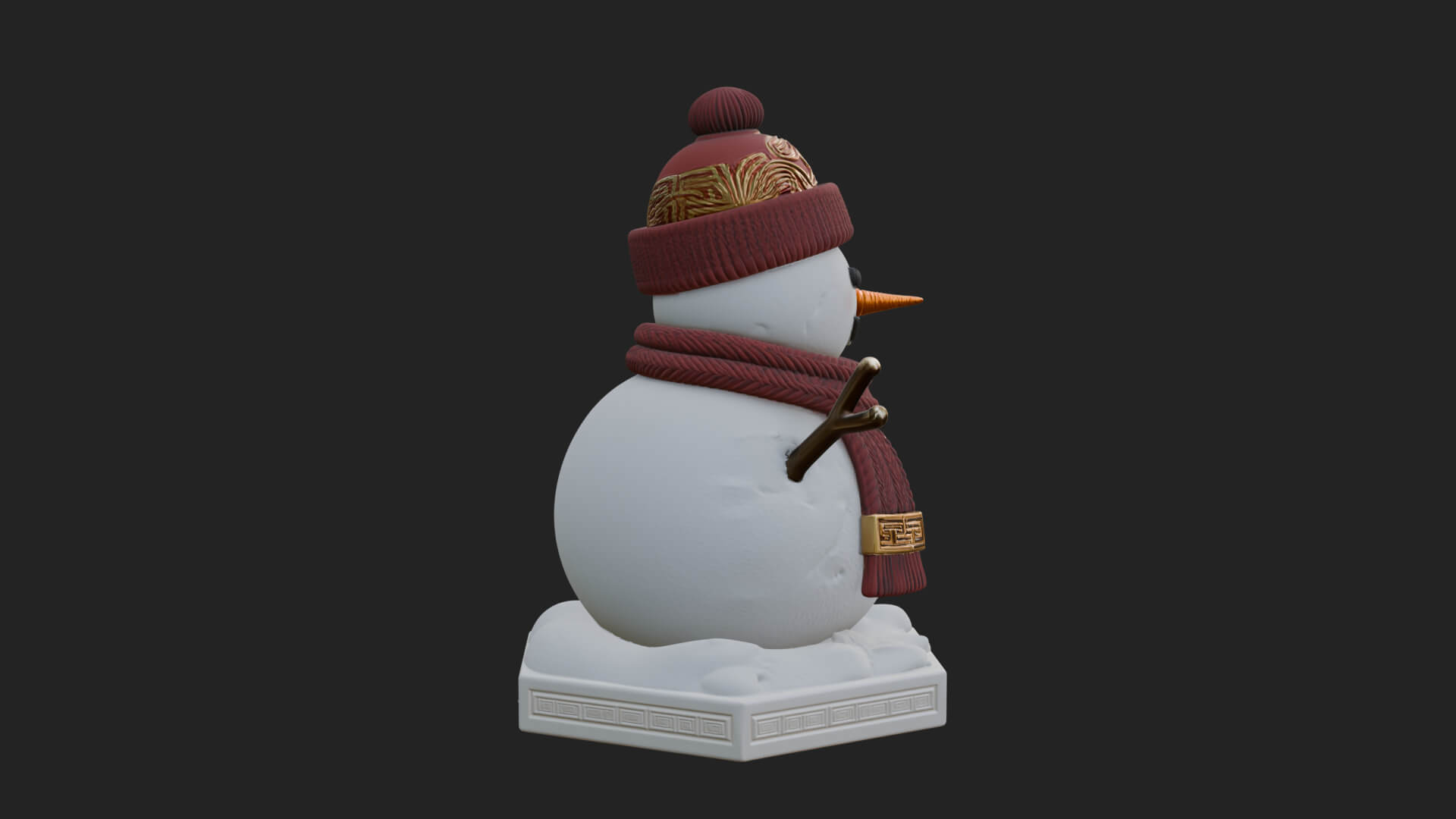 Knit Hat Snowman Statue Design 6 3D Print Model 3D Model