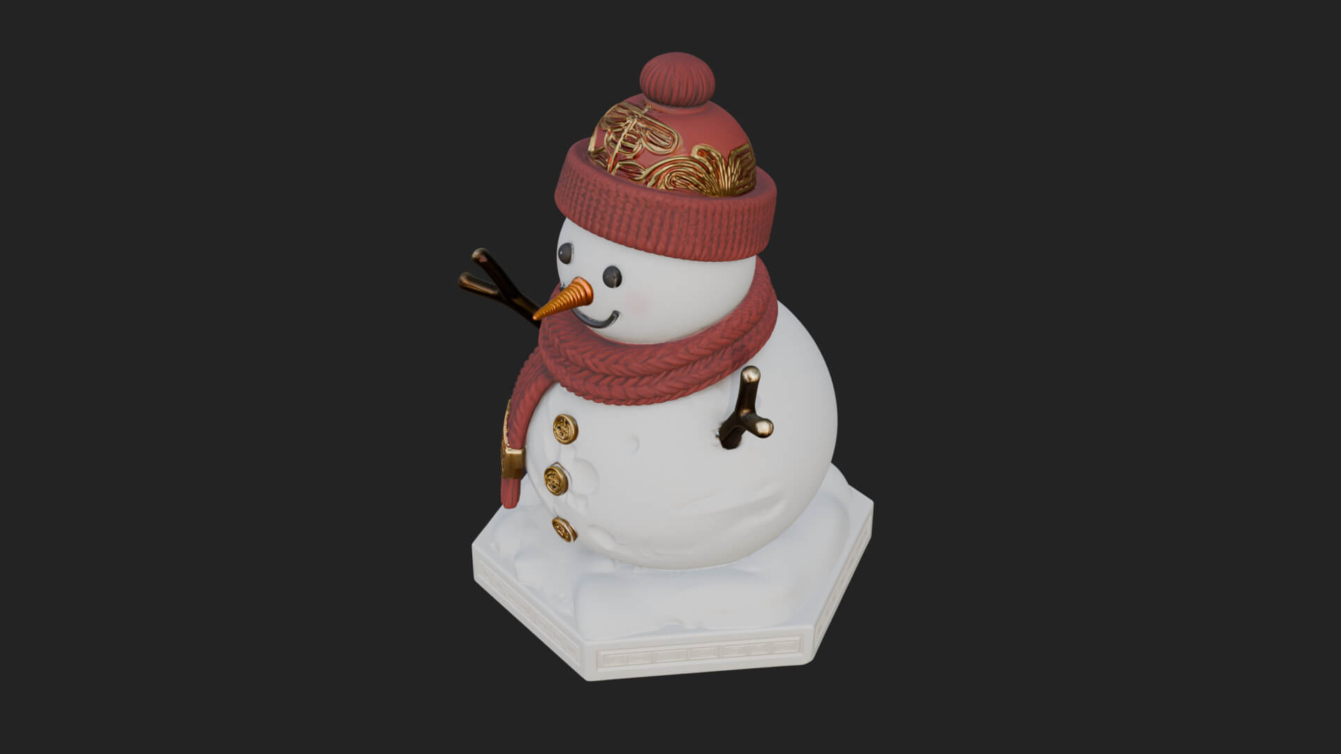 Knit Hat Snowman Statue Design 6 3D Print Model 3D Model