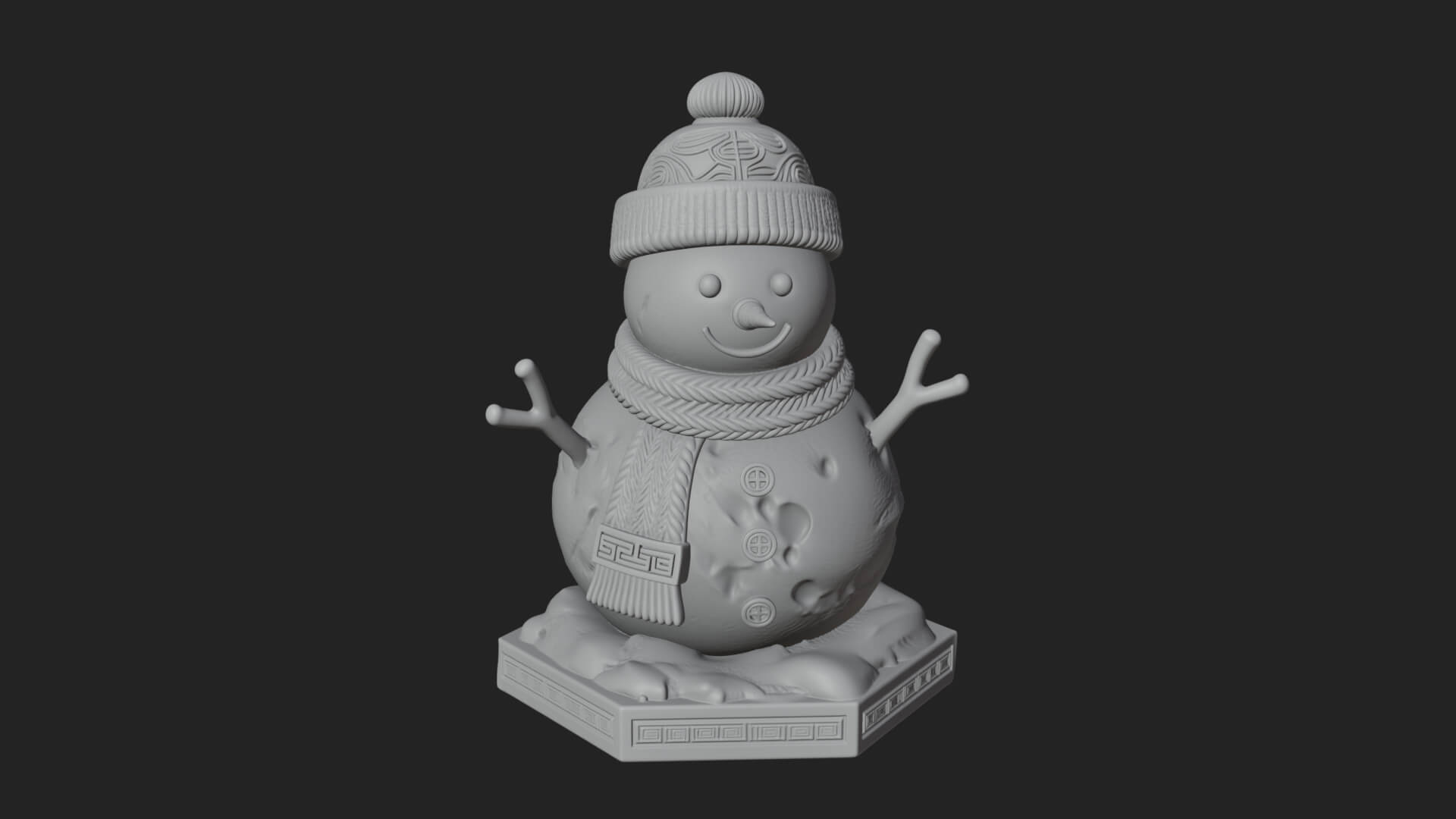 Knit Hat Snowman Statue Design 6 3D Print Model 3D Model