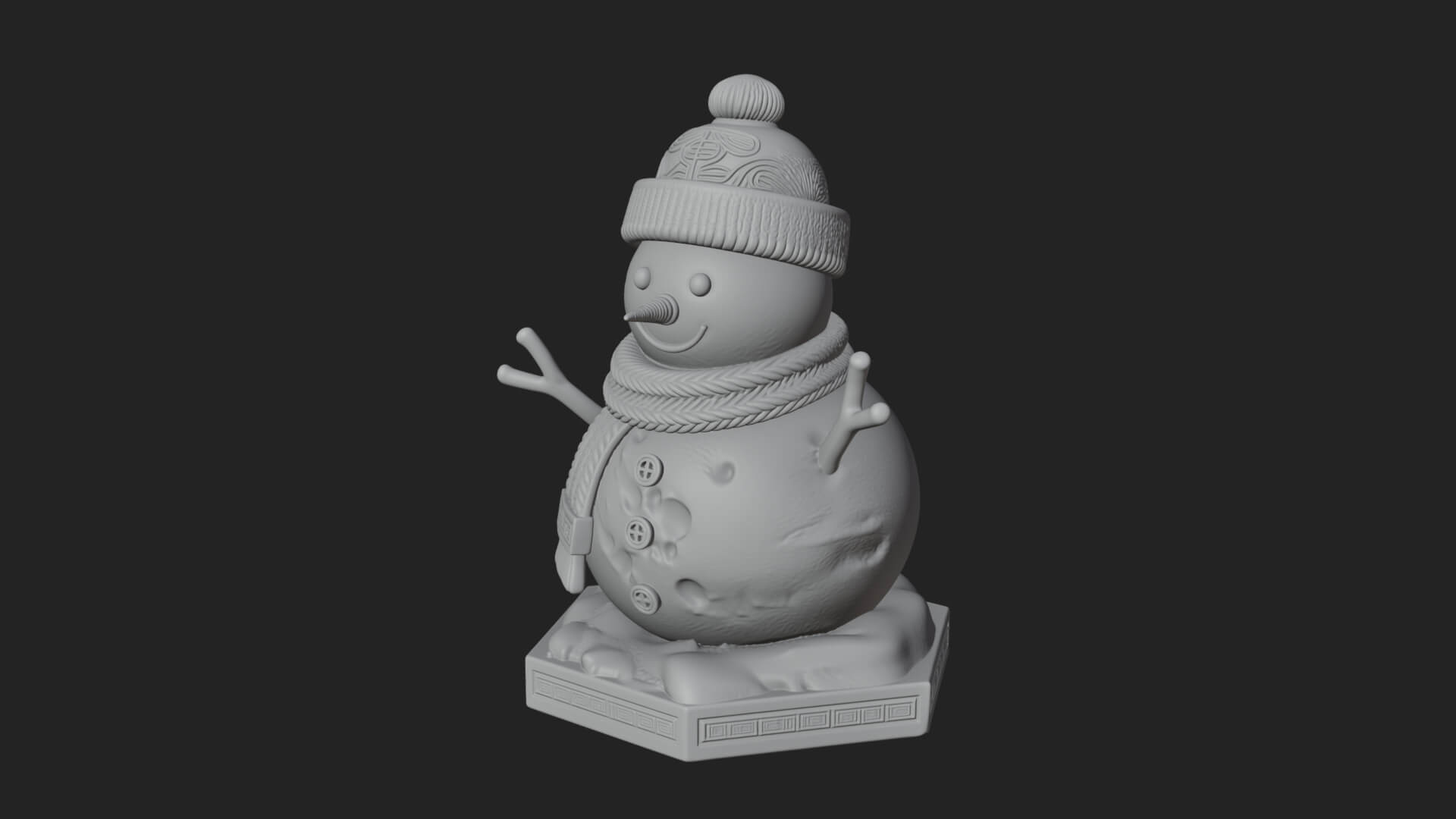 Knit Hat Snowman Statue Design 6 3D Print Model 3D Model