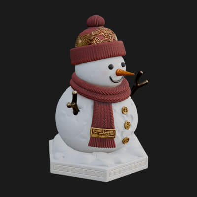 Knit Hat Snowman Statue Design 6 3D Print Model