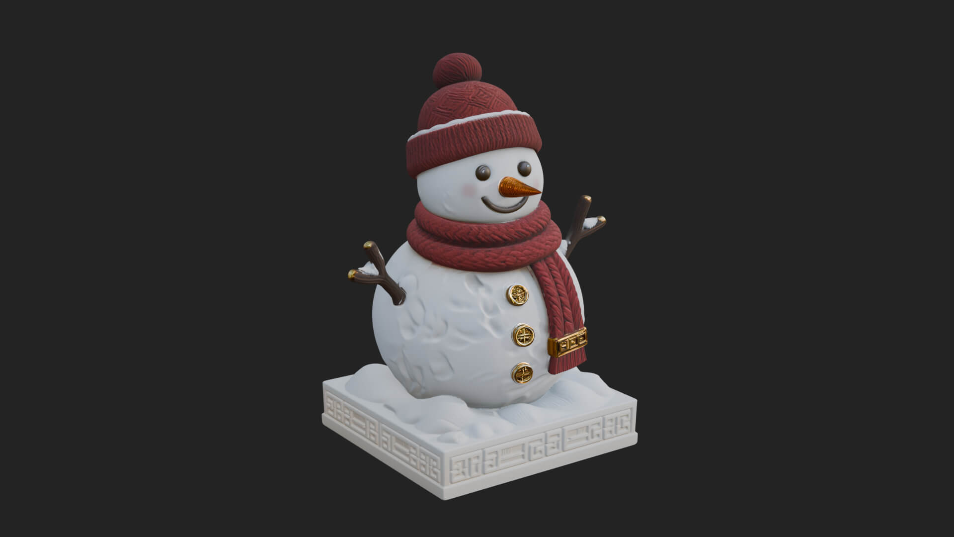 Knit Hat Snowman Statue Design 7 3D Print Model 3D Model