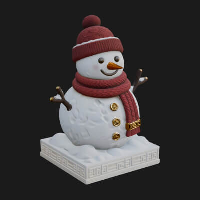 Knit Hat Snowman Statue Design 7 3D Print Model