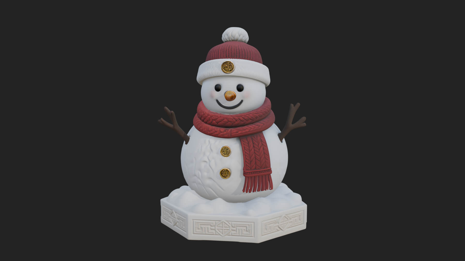 Knit Hat Snowman Statue Design 8 3D Print Model 3D Model