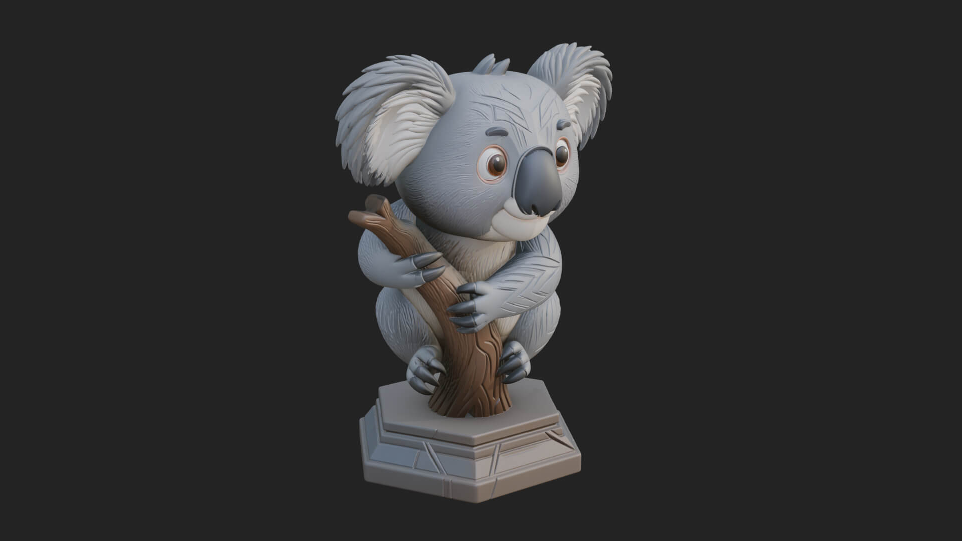 Koala on Branch Statue Design 1 3D Print Model 3D Model